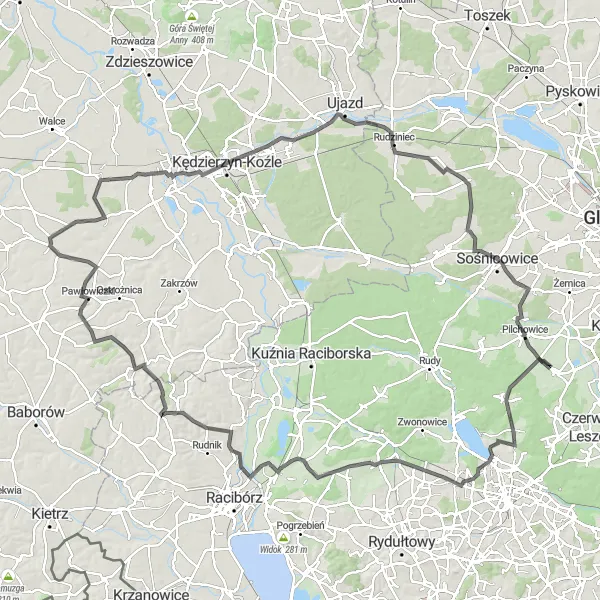 Miniatura mapy "Przejażdżka Szosowa przez Sławięcice" - trasy rowerowej w Śląskie, Poland. Wygenerowane przez planer tras rowerowych Tarmacs.app