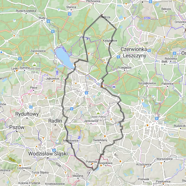 Miniatura mapy "Szlak Wilcza - Paruszowiec - Piaski - Marklowice - Orzepowice" - trasy rowerowej w Śląskie, Poland. Wygenerowane przez planer tras rowerowych Tarmacs.app