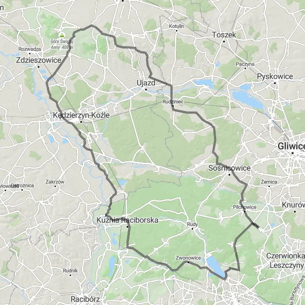 Miniatura mapy "Wędrówka przez Jezioro Rybnickie" - trasy rowerowej w Śląskie, Poland. Wygenerowane przez planer tras rowerowych Tarmacs.app