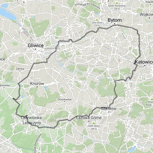 Miniatura mapy "Trasa przez Górę św. Wawrzyńca" - trasy rowerowej w Śląskie, Poland. Wygenerowane przez planer tras rowerowych Tarmacs.app