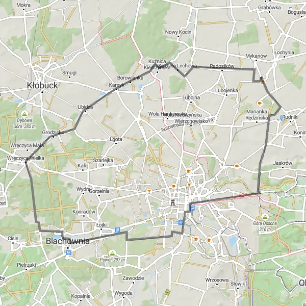 Map miniature of "Wręczyca Loop" cycling inspiration in Śląskie, Poland. Generated by Tarmacs.app cycling route planner