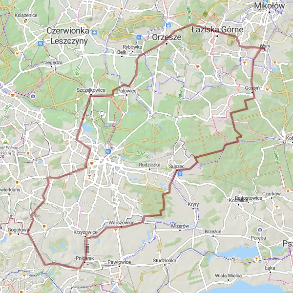 Miniatura mapy "Szlak Gravelowy przez Warszowice i Górę św. Wawrzyńca" - trasy rowerowej w Śląskie, Poland. Wygenerowane przez planer tras rowerowych Tarmacs.app