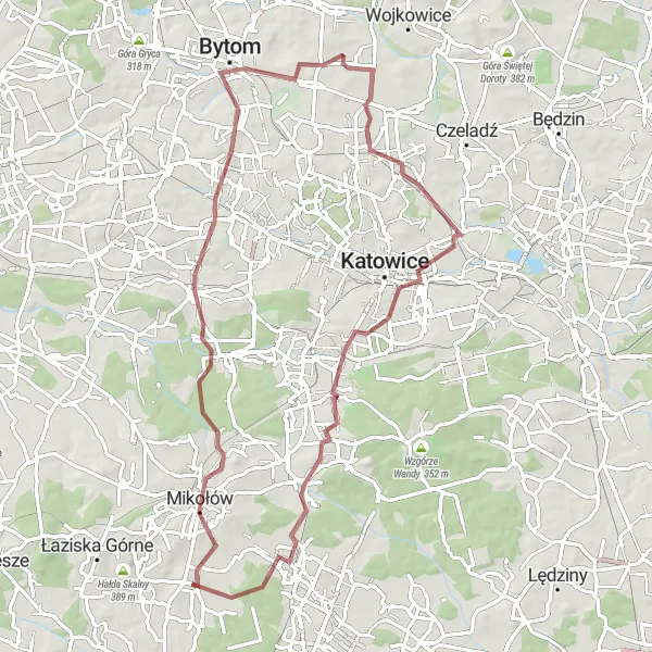 Map miniature of "The Gravel Loop through Silesia's Natural Beauty" cycling inspiration in Śląskie, Poland. Generated by Tarmacs.app cycling route planner