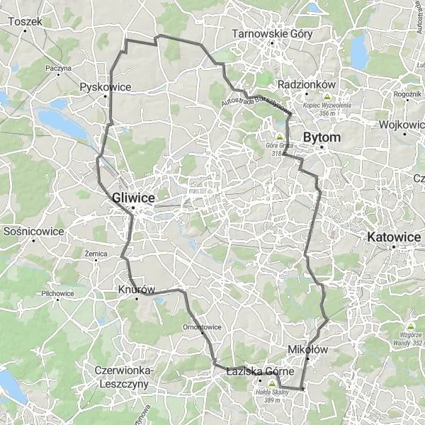 Miniatura mapy "Trasa szosowa z Gliwic do Mikołowa" - trasy rowerowej w Śląskie, Poland. Wygenerowane przez planer tras rowerowych Tarmacs.app