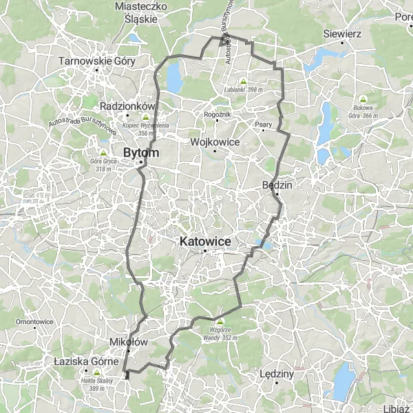 Miniatura mapy "Trasa rowerowa zaczynająca się w pobliżu Wyry" - trasy rowerowej w Śląskie, Poland. Wygenerowane przez planer tras rowerowych Tarmacs.app