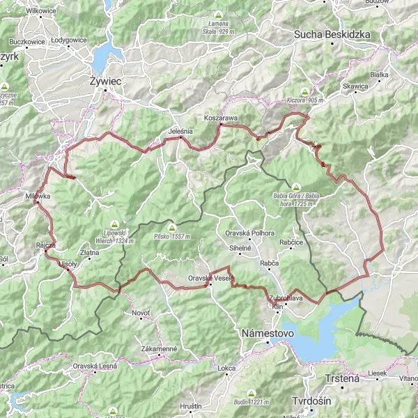 Map miniature of "Ultimate Gravel Adventure: Żabnica Grand Tour" cycling inspiration in Śląskie, Poland. Generated by Tarmacs.app cycling route planner