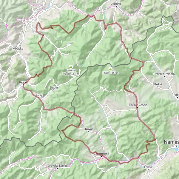 Map miniature of "Beskid Żywiecki Loop" cycling inspiration in Śląskie, Poland. Generated by Tarmacs.app cycling route planner