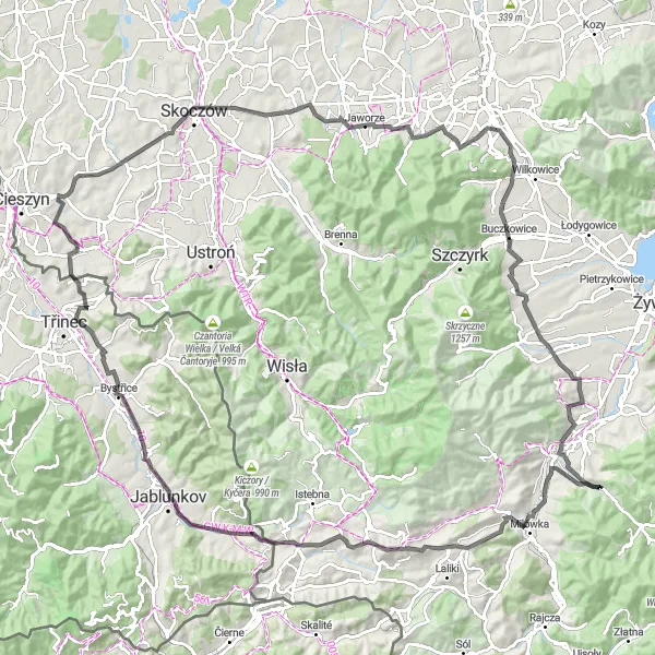 Map miniature of "The Orava Castle Loop" cycling inspiration in Śląskie, Poland. Generated by Tarmacs.app cycling route planner