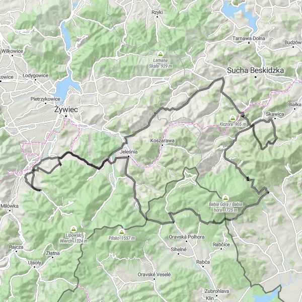 Map miniature of "Beskid Żywiecki Epic" cycling inspiration in Śląskie, Poland. Generated by Tarmacs.app cycling route planner