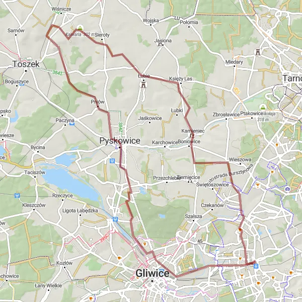 Map miniature of "Off-Road Adventure and Tranquility" cycling inspiration in Śląskie, Poland. Generated by Tarmacs.app cycling route planner