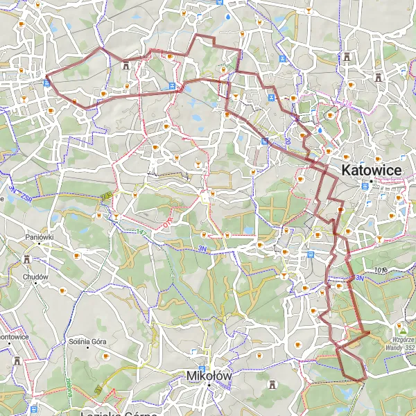 Map miniature of "Refurbished Paths and Natural Beauty" cycling inspiration in Śląskie, Poland. Generated by Tarmacs.app cycling route planner