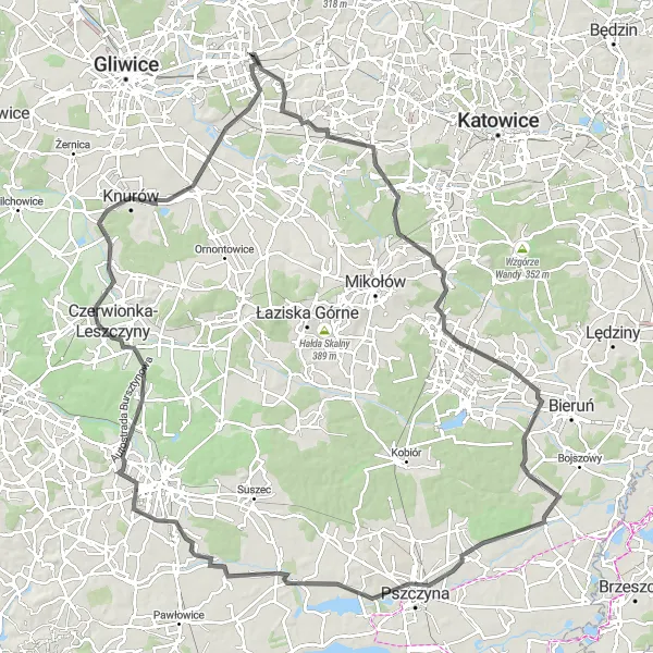 Map miniature of "Cultural and Natural Wonders" cycling inspiration in Śląskie, Poland. Generated by Tarmacs.app cycling route planner