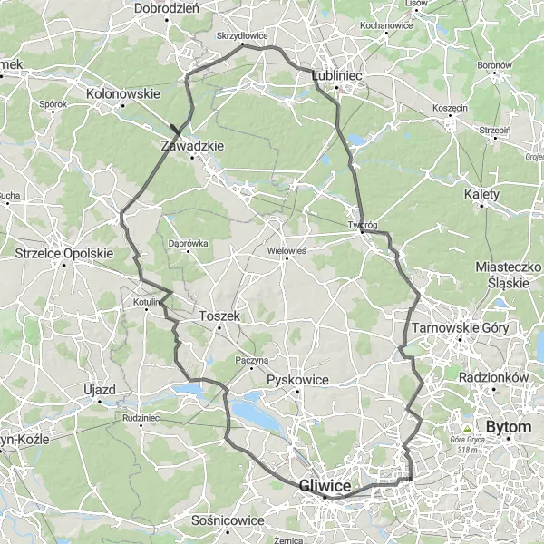 Map miniature of "Zamek Piastowski and beyond" cycling inspiration in Śląskie, Poland. Generated by Tarmacs.app cycling route planner