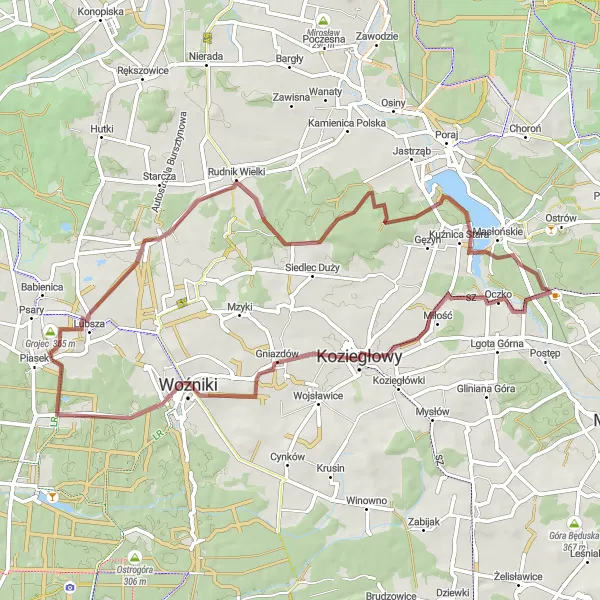Map miniature of "Woźniki Adventure" cycling inspiration in Śląskie, Poland. Generated by Tarmacs.app cycling route planner