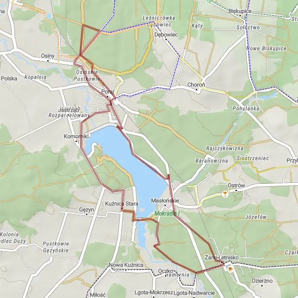 Map miniature of "Żarki-Letnisko Loop" cycling inspiration in Śląskie, Poland. Generated by Tarmacs.app cycling route planner