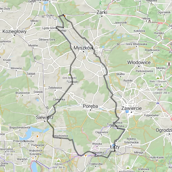 Map miniature of "Kręciwilk Loop" cycling inspiration in Śląskie, Poland. Generated by Tarmacs.app cycling route planner