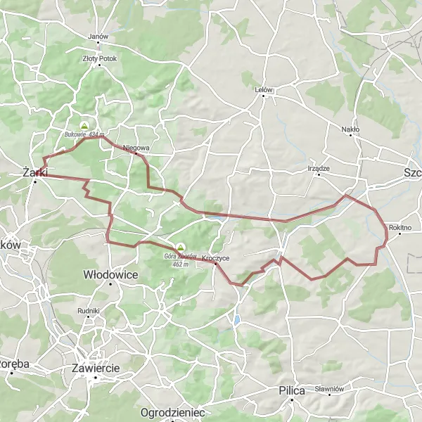 Map miniature of "Żarki Gravel Explorer" cycling inspiration in Śląskie, Poland. Generated by Tarmacs.app cycling route planner