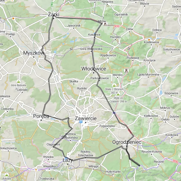 Miniatura mapy "Trasa Szosowa do Starego Myszkowa" - trasy rowerowej w Śląskie, Poland. Wygenerowane przez planer tras rowerowych Tarmacs.app