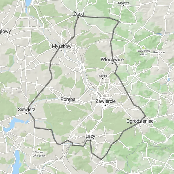 Map miniature of "Ogrodzieniec Discovery" cycling inspiration in Śląskie, Poland. Generated by Tarmacs.app cycling route planner