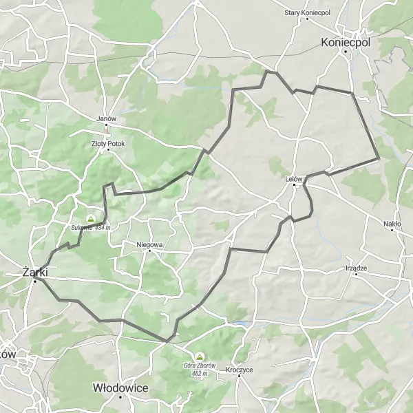 Map miniature of "Lelów Loop" cycling inspiration in Śląskie, Poland. Generated by Tarmacs.app cycling route planner