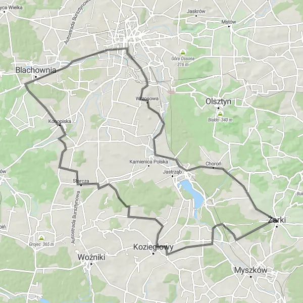 Map miniature of "Żarki Road Grand Tour" cycling inspiration in Śląskie, Poland. Generated by Tarmacs.app cycling route planner