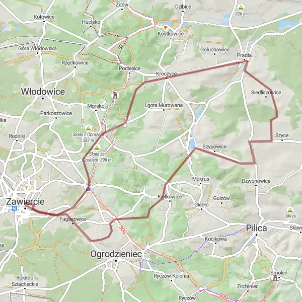 Miniatura mapy "Trasa Gravelowa Zawiercie - Kiełkowice" - trasy rowerowej w Śląskie, Poland. Wygenerowane przez planer tras rowerowych Tarmacs.app