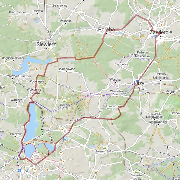 Miniatura mapy "Trasa Gravelowa Zawiercie - Tężnia solankowa" - trasy rowerowej w Śląskie, Poland. Wygenerowane przez planer tras rowerowych Tarmacs.app