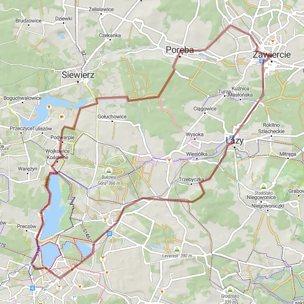 Map miniature of "Gravel Adventure Loop" cycling inspiration in Śląskie, Poland. Generated by Tarmacs.app cycling route planner