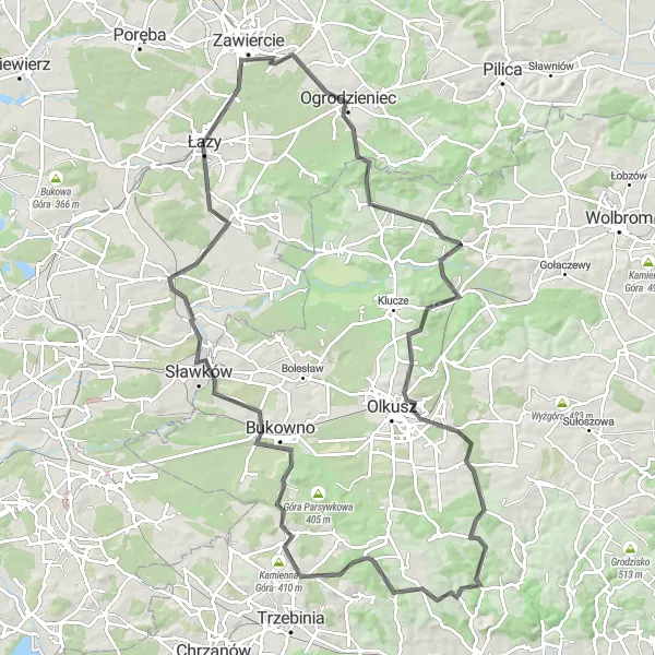 Map miniature of "Meandering Road Circuit" cycling inspiration in Śląskie, Poland. Generated by Tarmacs.app cycling route planner