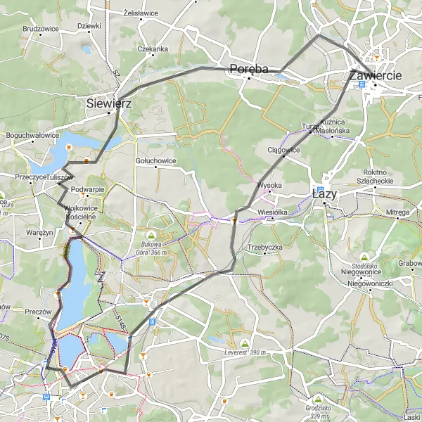 Map miniature of "The Wojkowice Road Circuit" cycling inspiration in Śląskie, Poland. Generated by Tarmacs.app cycling route planner