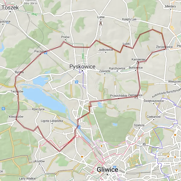 Map miniature of "Zbrosławice to Ziemięcice Gravel Route" cycling inspiration in Śląskie, Poland. Generated by Tarmacs.app cycling route planner