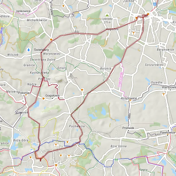 Map miniature of "Gravel Ride Through Nature" cycling inspiration in Śląskie, Poland. Generated by Tarmacs.app cycling route planner