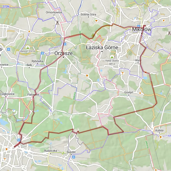 Map miniature of "Gravel Adventure to Palowice" cycling inspiration in Śląskie, Poland. Generated by Tarmacs.app cycling route planner