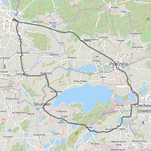 Map miniature of "Żory to Suszec Loop" cycling inspiration in Śląskie, Poland. Generated by Tarmacs.app cycling route planner