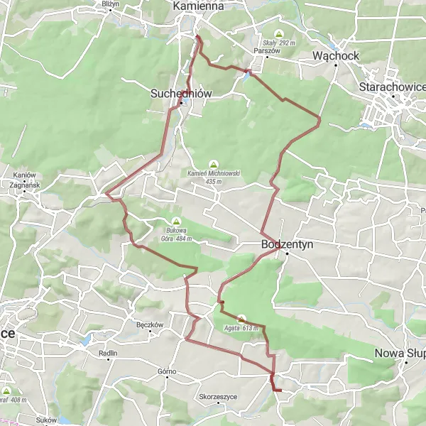 Map miniature of "Lysica Gravel Adventure" cycling inspiration in Świętokrzyskie, Poland. Generated by Tarmacs.app cycling route planner