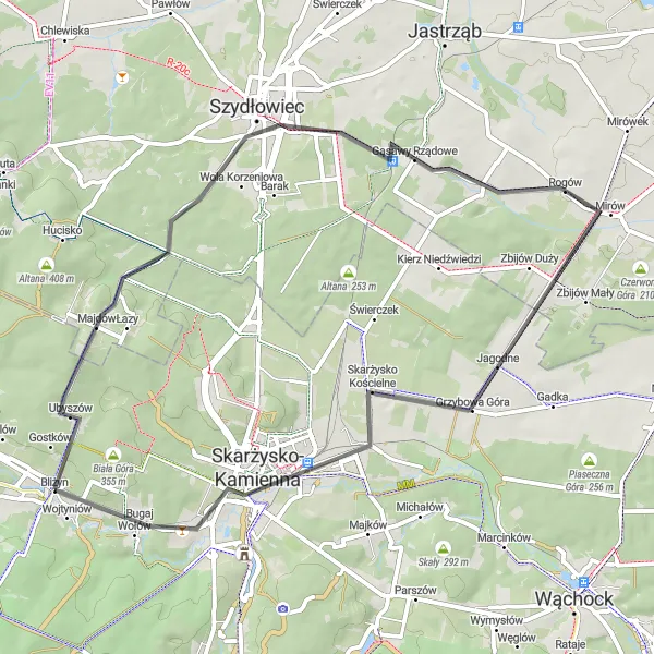 Map miniature of "Ubyszów Adventure" cycling inspiration in Świętokrzyskie, Poland. Generated by Tarmacs.app cycling route planner