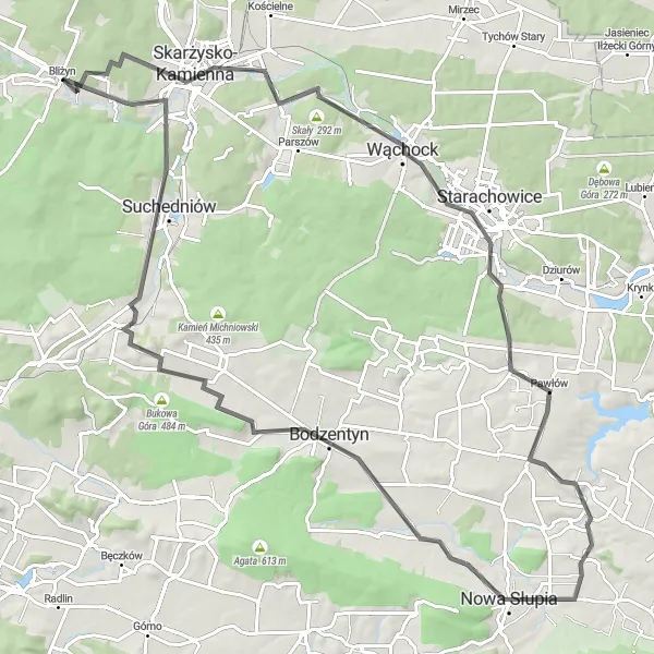 Map miniature of "Bliżyn to Bliżyn Epic Ride" cycling inspiration in Świętokrzyskie, Poland. Generated by Tarmacs.app cycling route planner