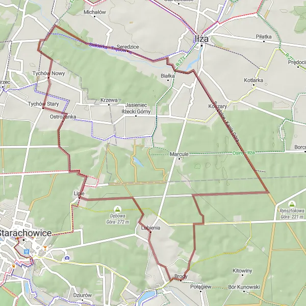 Map miniature of "The Młynek Loop" cycling inspiration in Świętokrzyskie, Poland. Generated by Tarmacs.app cycling route planner