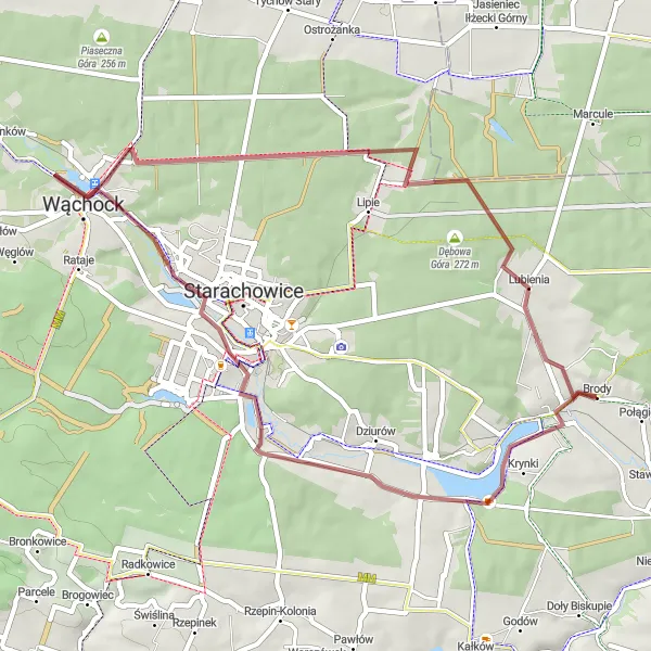 Map miniature of "Brody to Styków Gravel Adventure" cycling inspiration in Świętokrzyskie, Poland. Generated by Tarmacs.app cycling route planner