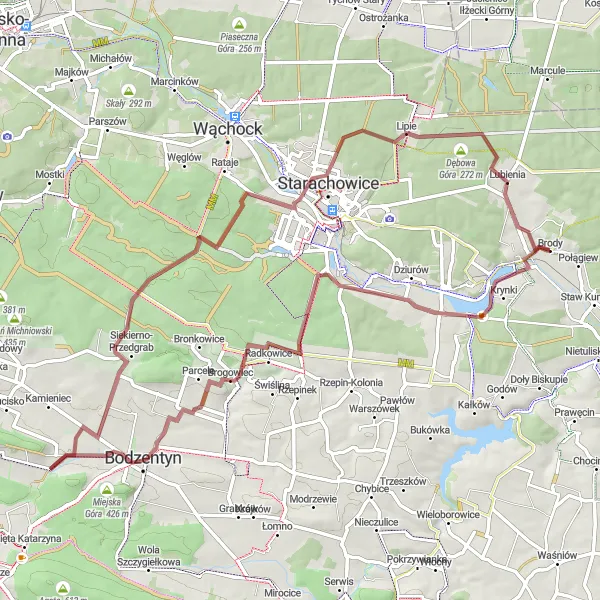 Map miniature of "The Młynek Loop" cycling inspiration in Świętokrzyskie, Poland. Generated by Tarmacs.app cycling route planner