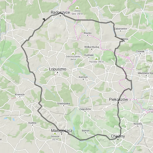 Miniatura mapy "Trasa wokół Chęcin i okolic" - trasy rowerowej w Świętokrzyskie, Poland. Wygenerowane przez planer tras rowerowych Tarmacs.app