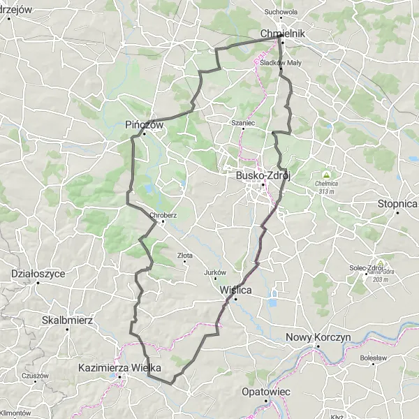 Map miniature of "Exploring Świętokrzyskie" cycling inspiration in Świętokrzyskie, Poland. Generated by Tarmacs.app cycling route planner