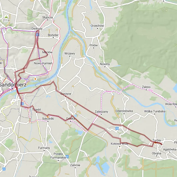 Miniatura mapy "Trasa 62 km szutrowa" - trasy rowerowej w Świętokrzyskie, Poland. Wygenerowane przez planer tras rowerowych Tarmacs.app