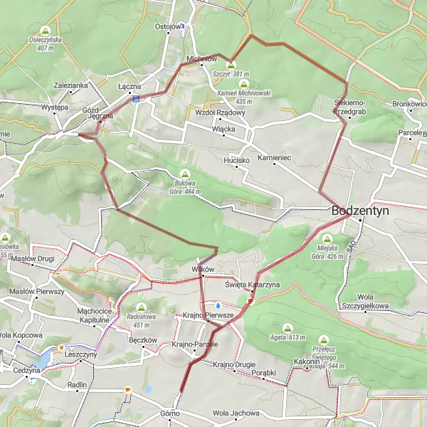Miniatura mapy "Trasa Gravel: Górno - Kopaczki" - trasy rowerowej w Świętokrzyskie, Poland. Wygenerowane przez planer tras rowerowych Tarmacs.app