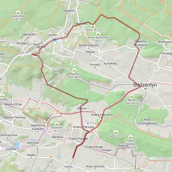 Map miniature of "The Charming Trails of Górno" cycling inspiration in Świętokrzyskie, Poland. Generated by Tarmacs.app cycling route planner