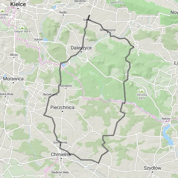 Map miniature of "Exploring the Countryside" cycling inspiration in Świętokrzyskie, Poland. Generated by Tarmacs.app cycling route planner