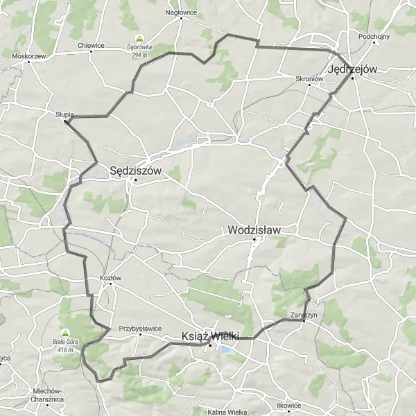 Miniatura mapy "Trasa od Jędrzejowa do Brzeźnicy" - trasy rowerowej w Świętokrzyskie, Poland. Wygenerowane przez planer tras rowerowych Tarmacs.app