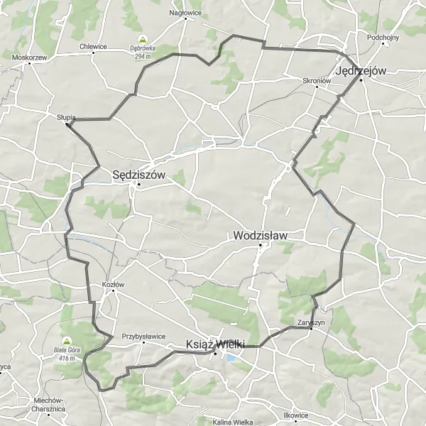 Map miniature of "The Cultural Journey" cycling inspiration in Świętokrzyskie, Poland. Generated by Tarmacs.app cycling route planner