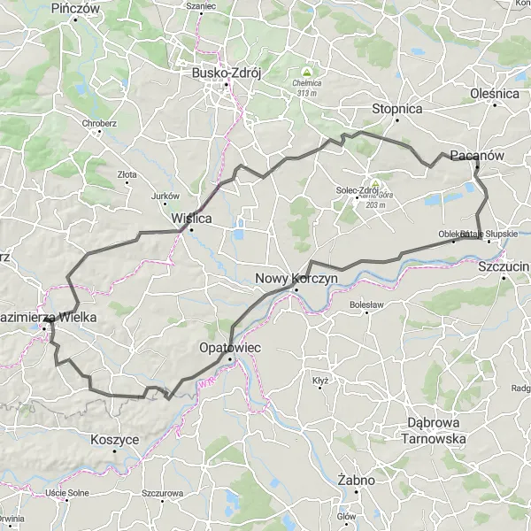 Map miniature of "The Wiślica Circuit" cycling inspiration in Świętokrzyskie, Poland. Generated by Tarmacs.app cycling route planner