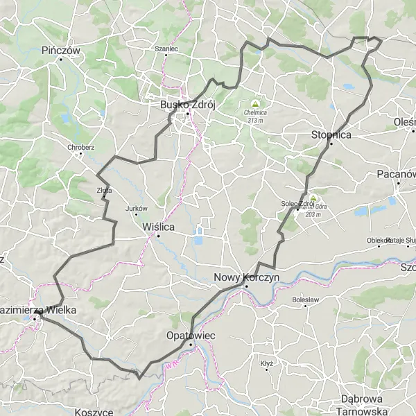 Map miniature of "Złota Valley" cycling inspiration in Świętokrzyskie, Poland. Generated by Tarmacs.app cycling route planner
